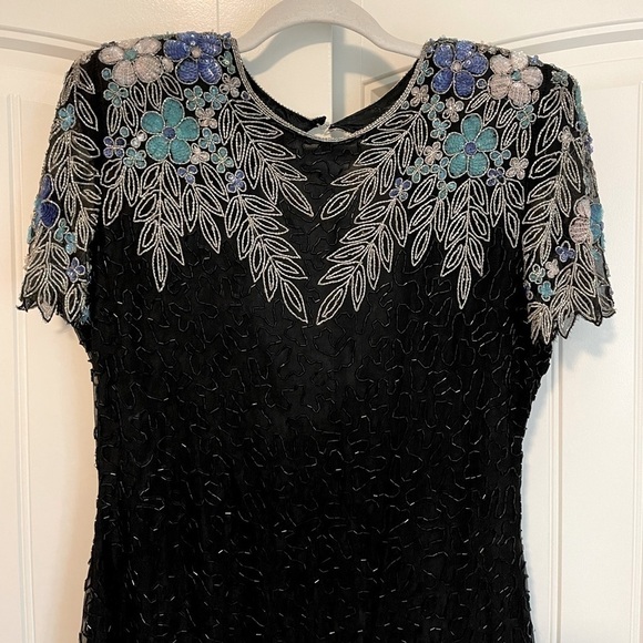 Vintage Tan Chho 100% silk beaded and sequins midi dress size large - Picture 2 of 10